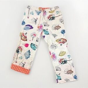 Anthropologie By Eloise Fleece Pajama Pants Japanese Chinese Fans Print Sz M